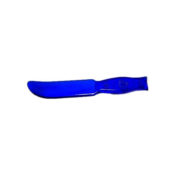 Cobalt Blue Glass Depression Style Butter Cake Knife Vintage Kitchen Decor - Picture 1 of 6